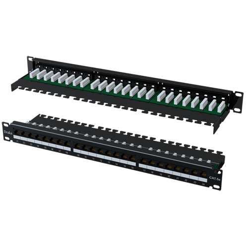 Cat5e UTP Horizontal 90° Patch Panel 1U/19" 24port, Punchdown 110/LSA, with rear cable management, Black -1