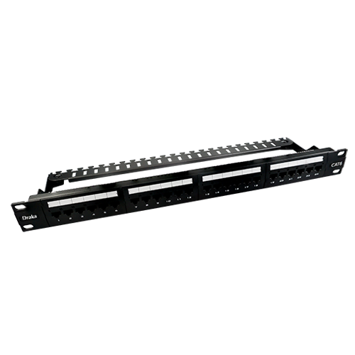 Cat6 UTP Vertical 180° Patch Panel 1U/19" 24port, Punchdown 110/LSA, with rear cable management, Black -1