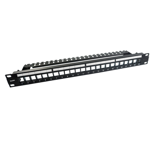 Modular Keystone Panel, 1U/19" 24P UTP  Empty, Cat 5e / 6,  For 180° Keystone Jacks, with rear cable management, Black - 1